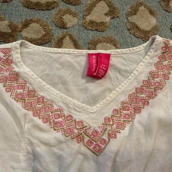 Lilly Pulitzer White Cover Up with Pink Embroidery - Picture 4 of 7
